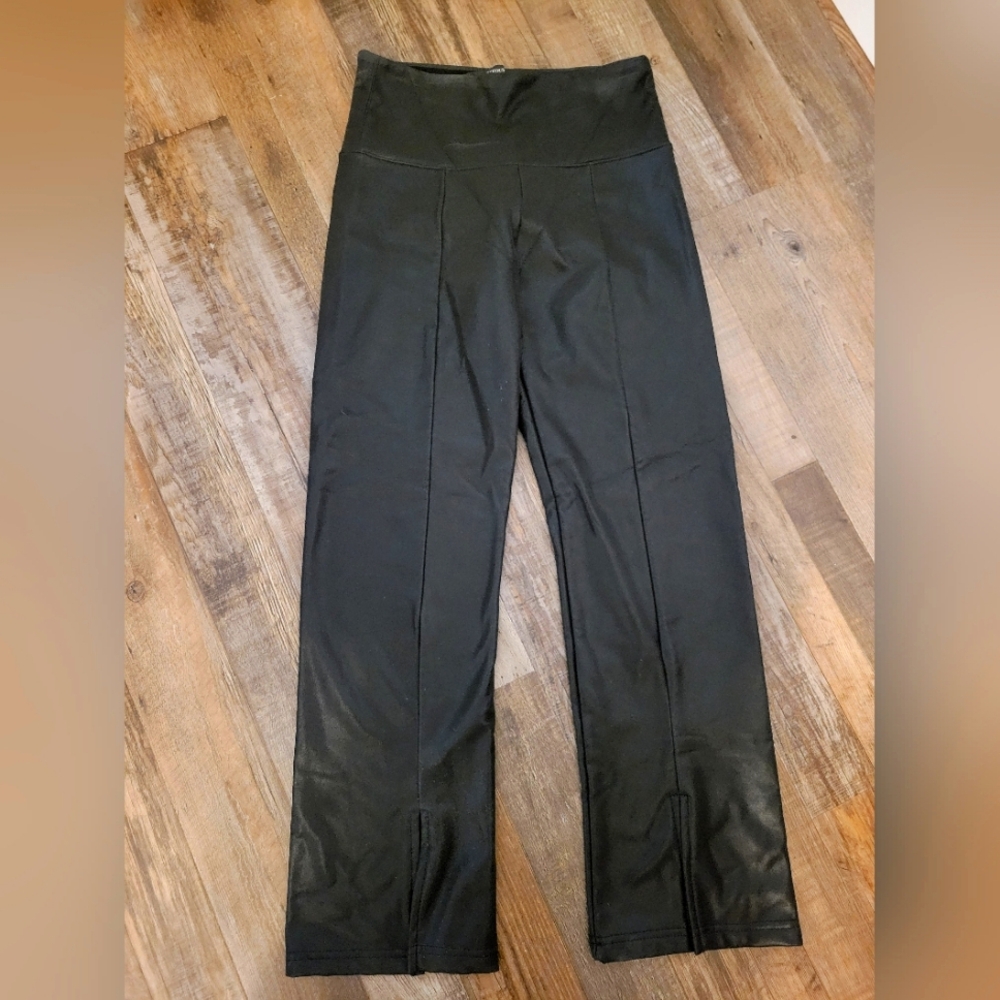 Black Wide Leg Faux Leather Pants with High-Rise Waistband